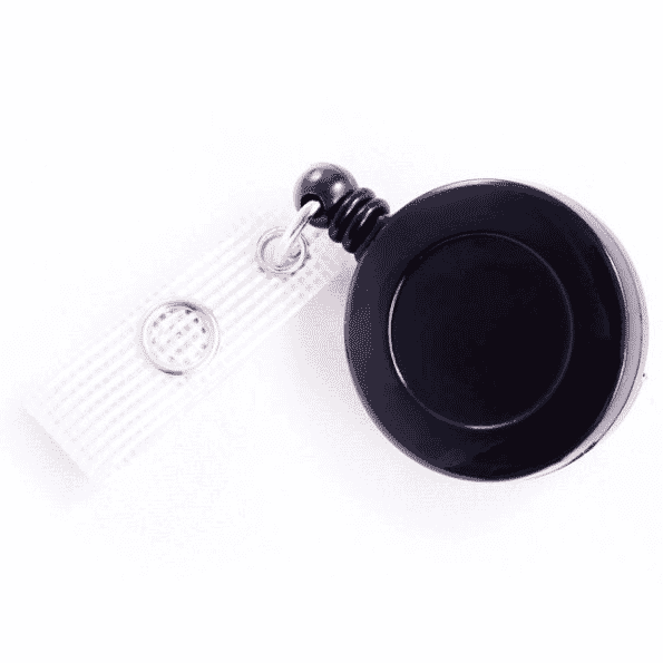 Black Economy Reel with Belt Clip & Strap Clip (86cm nylon cord with a reinforced vinyl strap clip).