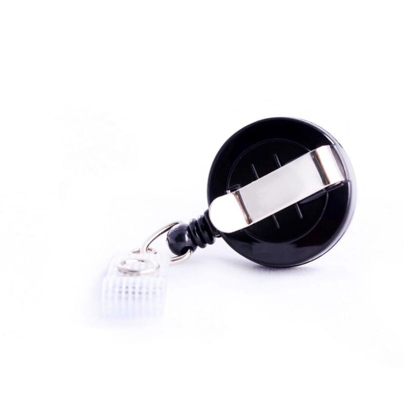Black Economy Reel with Belt Clip & Strap Clip (86cm nylon cord with a reinforced vinyl strap clip).