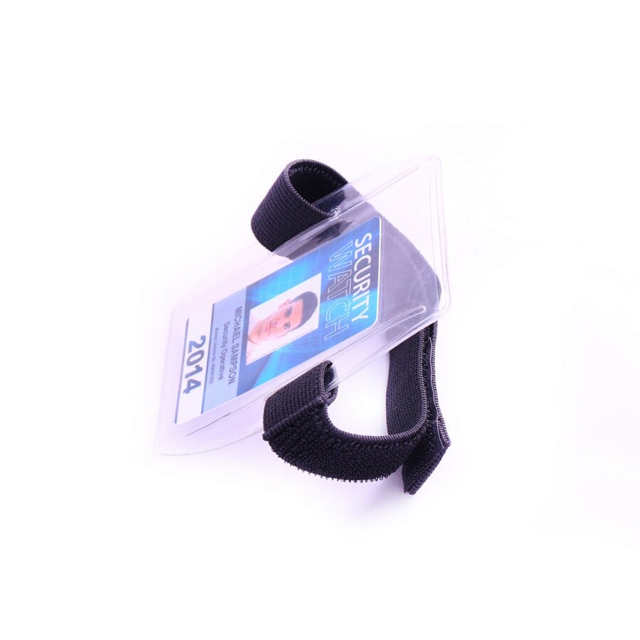 Clear Armband Card Holder with Velcro Strap (portrait with black velcro band