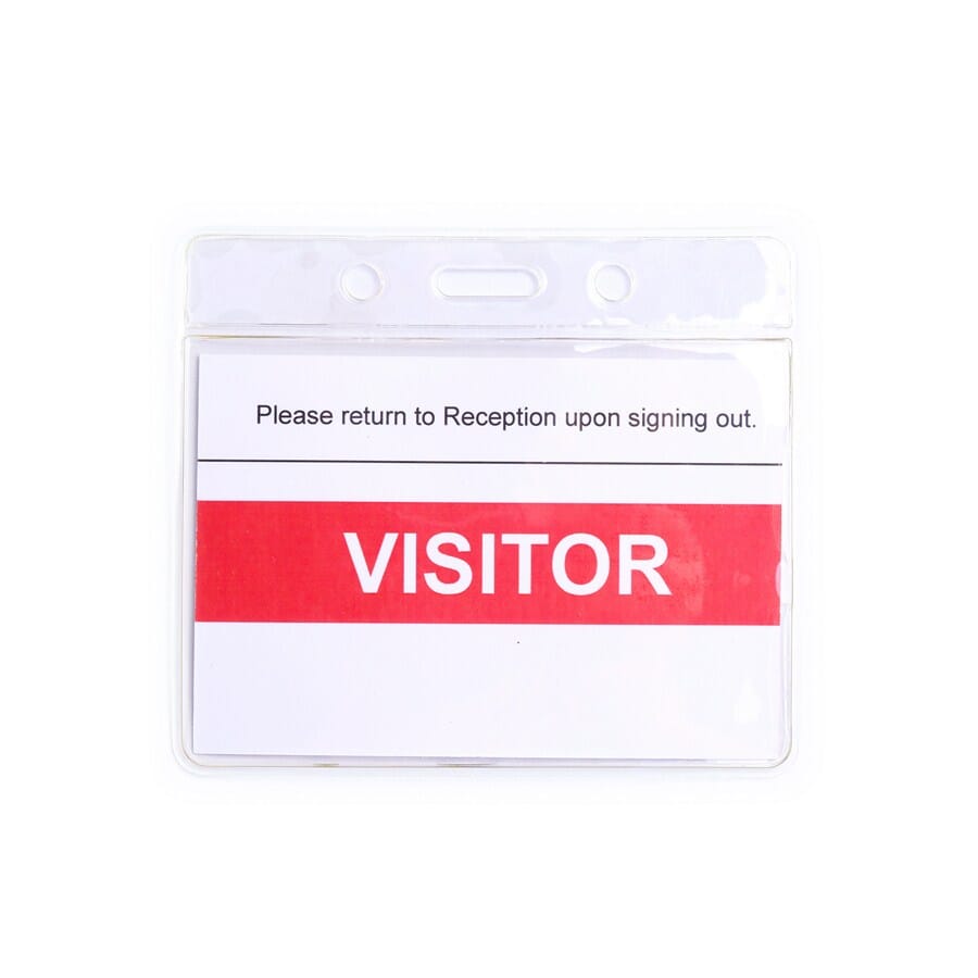 Clear Flexible Visitor Pass Holder (landscape with a slot in the centre & one hole either side of the slot). Insert Size