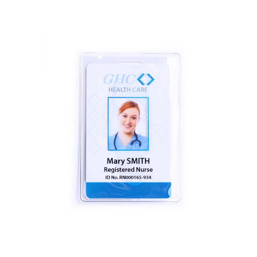 Clear Self Locking Flexible Card Holder (portrait with a slot in the centre on both sides of the holder). Insert Size