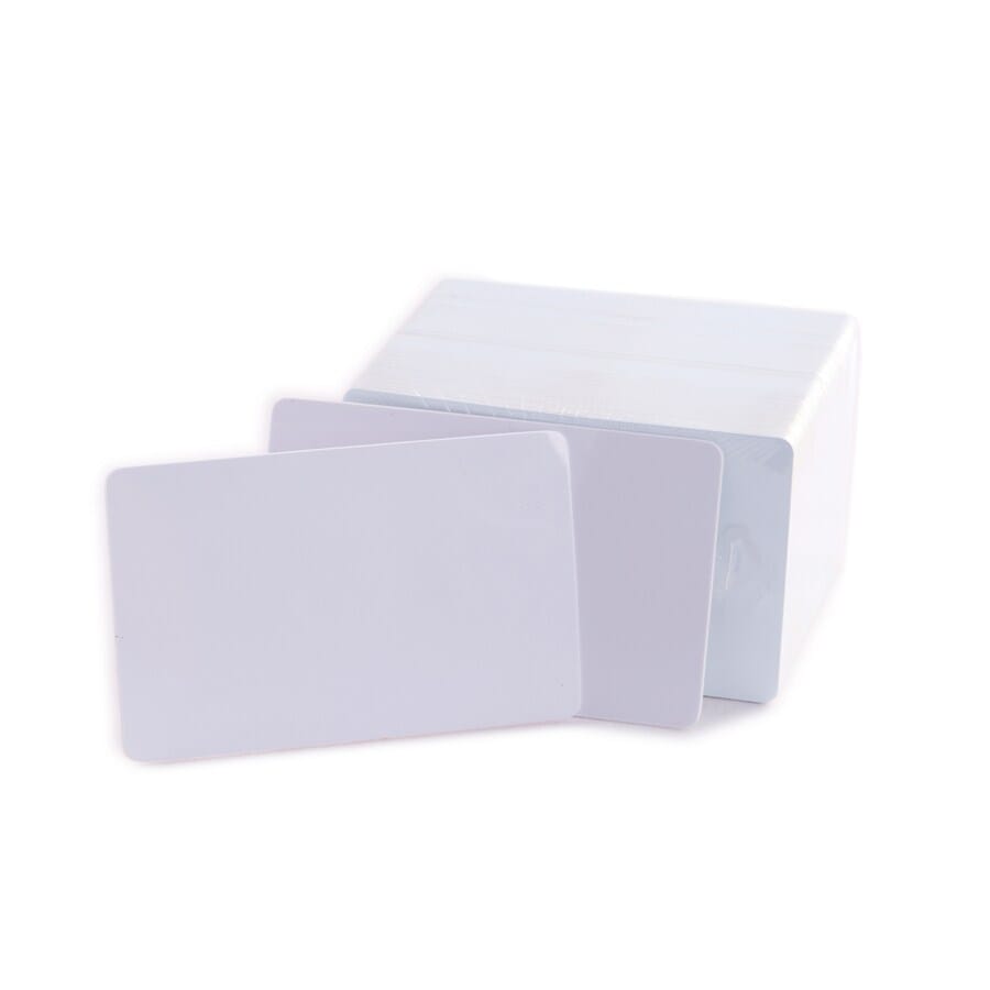 HID Ultra White Adhesive Paper Back PVC Card - CR80 (86mm x 54mm & 250mic/10mil/0.25mm thick). Note