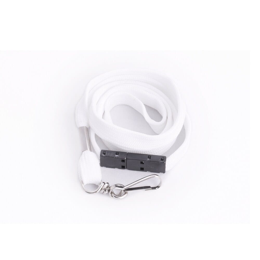 White Tubular Lanyard with Swivel Clip & Breakaway (12mm premium flat tubular white lanyard with a side safety breakaway & a swivel clip).