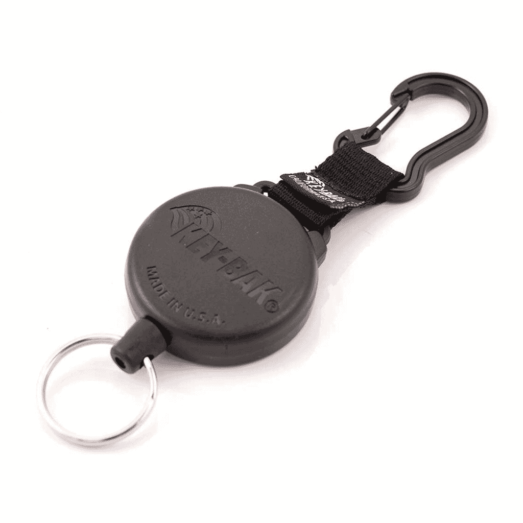KEY-BAK "Securit" Reel with Carabiner & Key Ring (1.2m kevlar cord with zinc alloy carabiner & nylon strap & key ring). Can hold up to 15 keys.